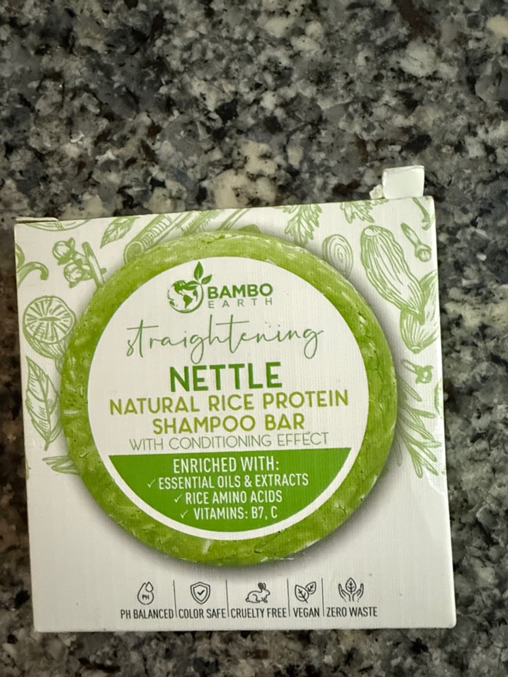 Bambo Earth Straightening Nettle Natural Rice Protein Shampoo Bar - 100g.
